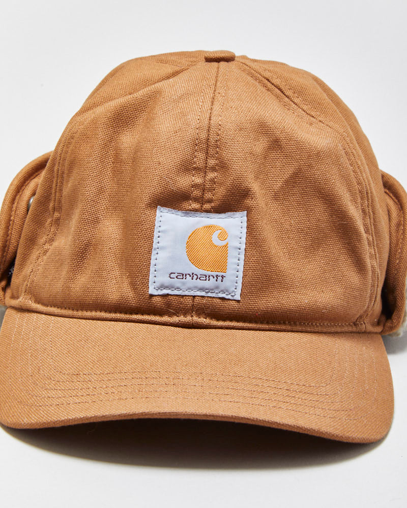 DS Vintage Carhartt Tan Canvas Rain Defender Ear Flap Sherpa Trapper Cap - M/L