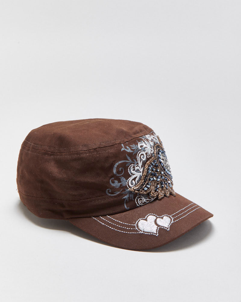 DS Vintage Y2K 00s Live &amp; Ique Bead Embellished Canvas Velcro Army Cap - OS