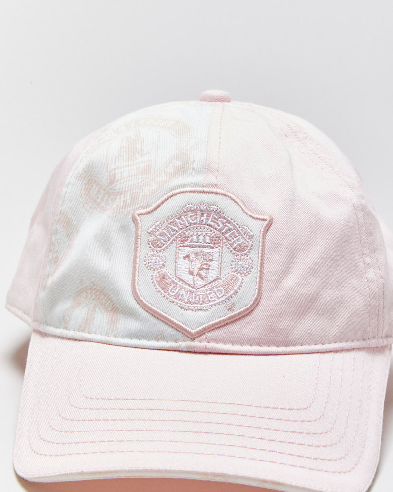 Vintage Y2K 00s Manchester United FC Baby Pink Contrast Canvas Velcro Football Cap - OS