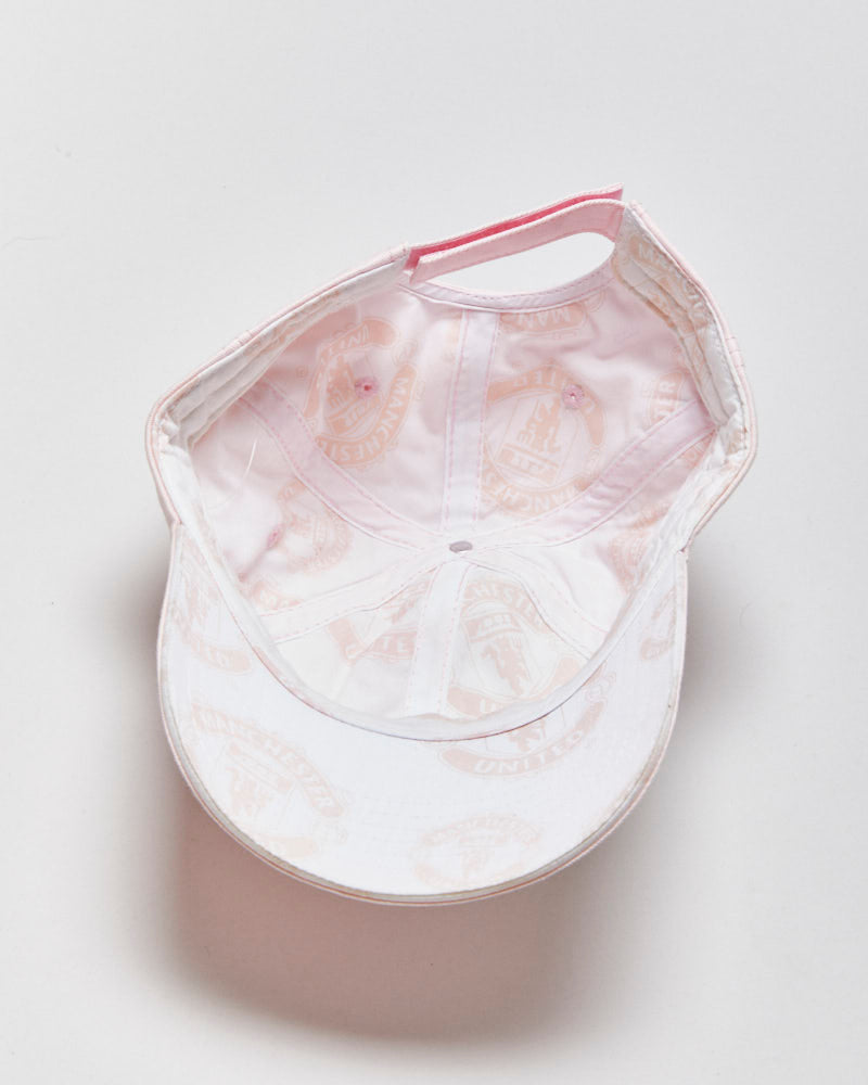 Vintage Y2K 00s Manchester United FC Baby Pink Contrast Canvas Velcro Football Cap - OS