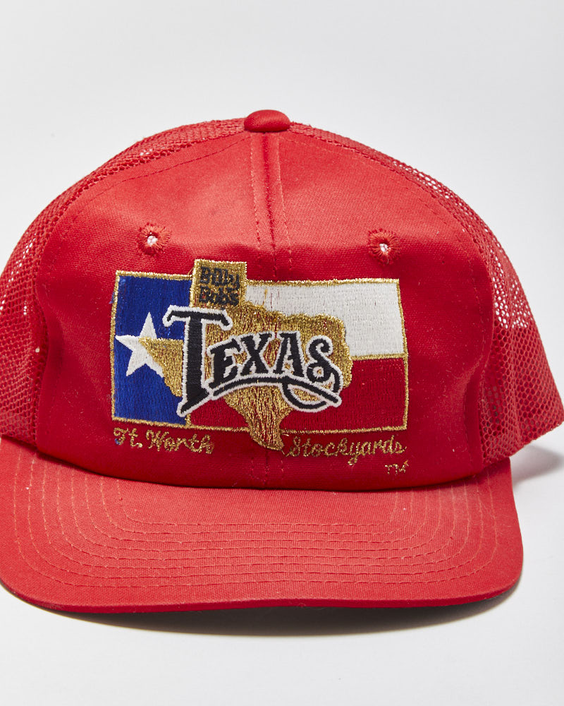 DS Vintage 1980s Billy Bobs Fort Worth Texas Flat Brim Trucker Hat - OS
