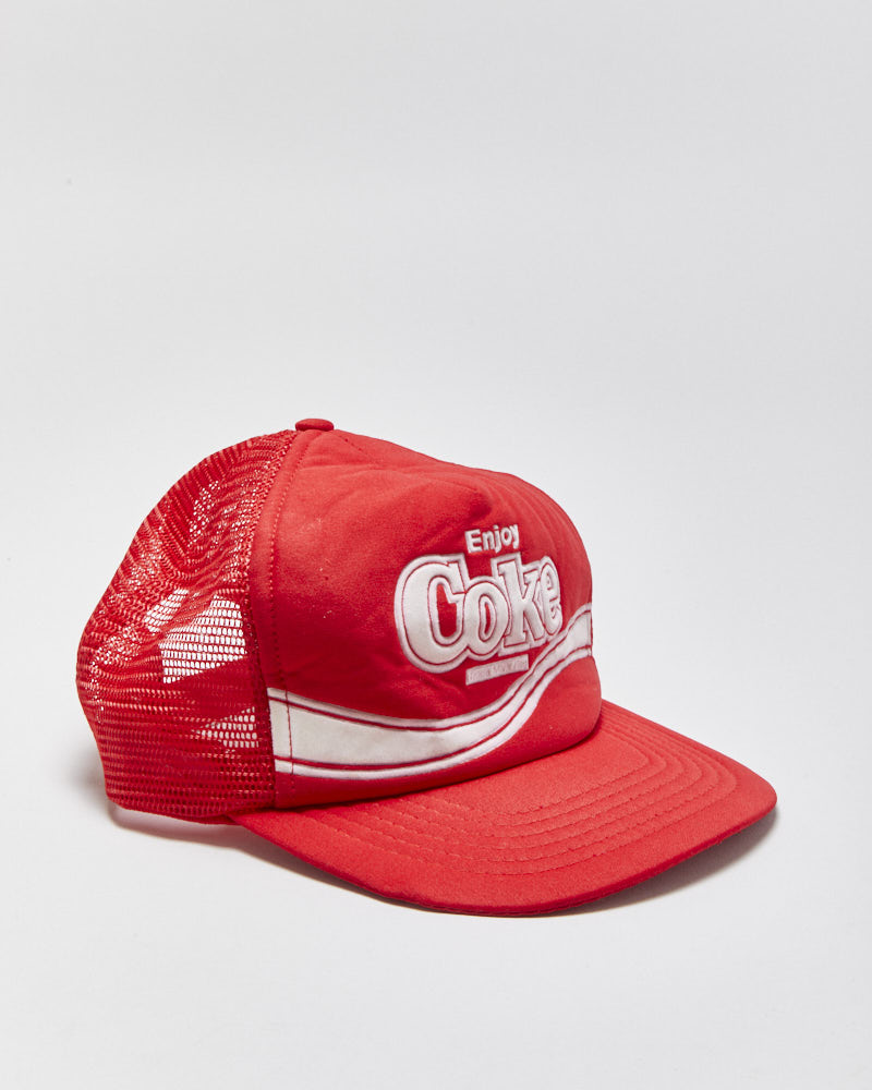 DS Vintage 1980s Coca Cola Puff Print Flat Brim Trucker Hat - OS