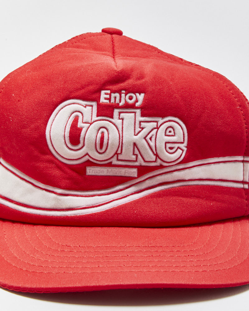 DS Vintage 1980s Coca Cola Puff Print Flat Brim Trucker Hat - OS