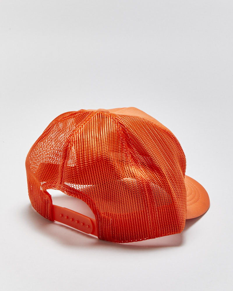 DS Vintage 1980s Alsa Paving Neon Puff Print Curve Brim Trucker Hat - OS