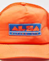 DS Vintage 1980s Alsa Paving Neon Puff Print Curve Brim Trucker Hat - OS