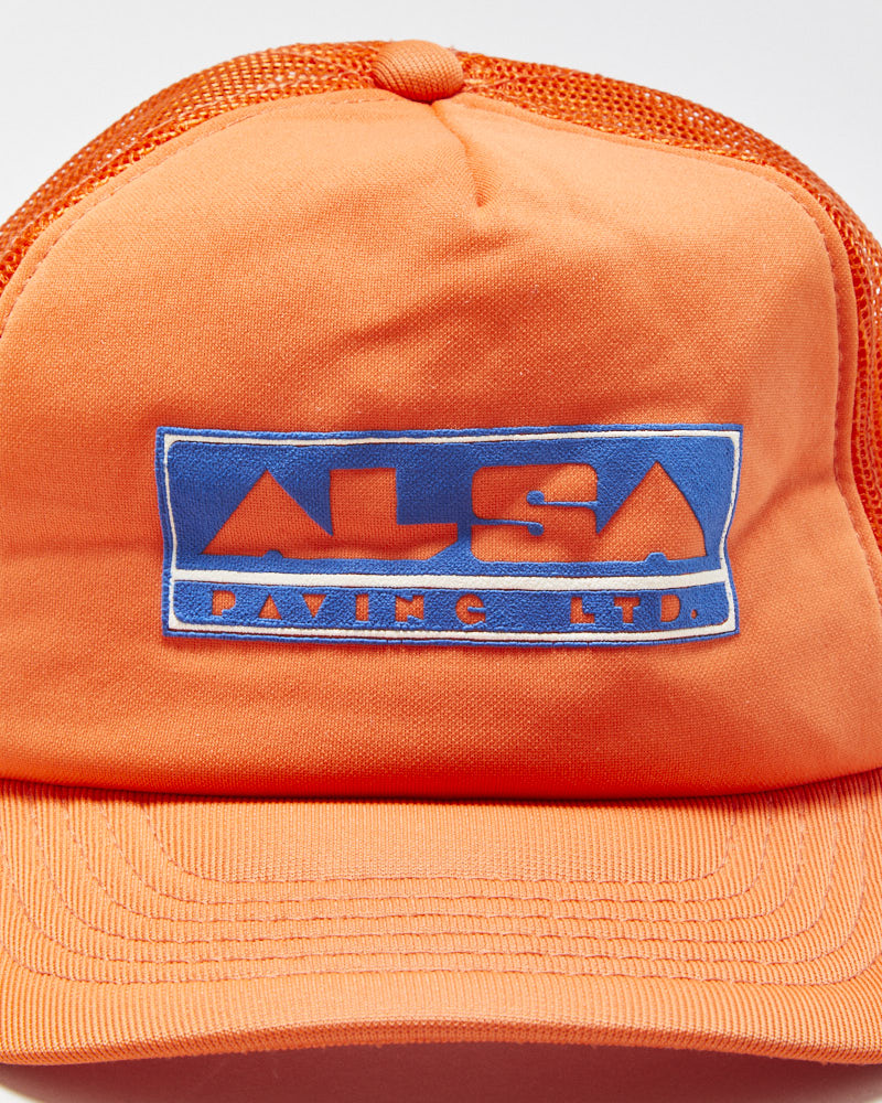 DS Vintage 1980s Alsa Paving Neon Puff Print Curve Brim Trucker Hat - OS