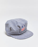 DS Vintage 1980s Union Pacific Railway Hickory Striped Canvas Train Engineer Hat - S/M