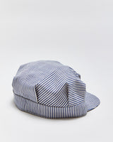 DS Vintage 1980s Union Pacific Railway Hickory Striped Canvas Train Engineer Hat - S/M
