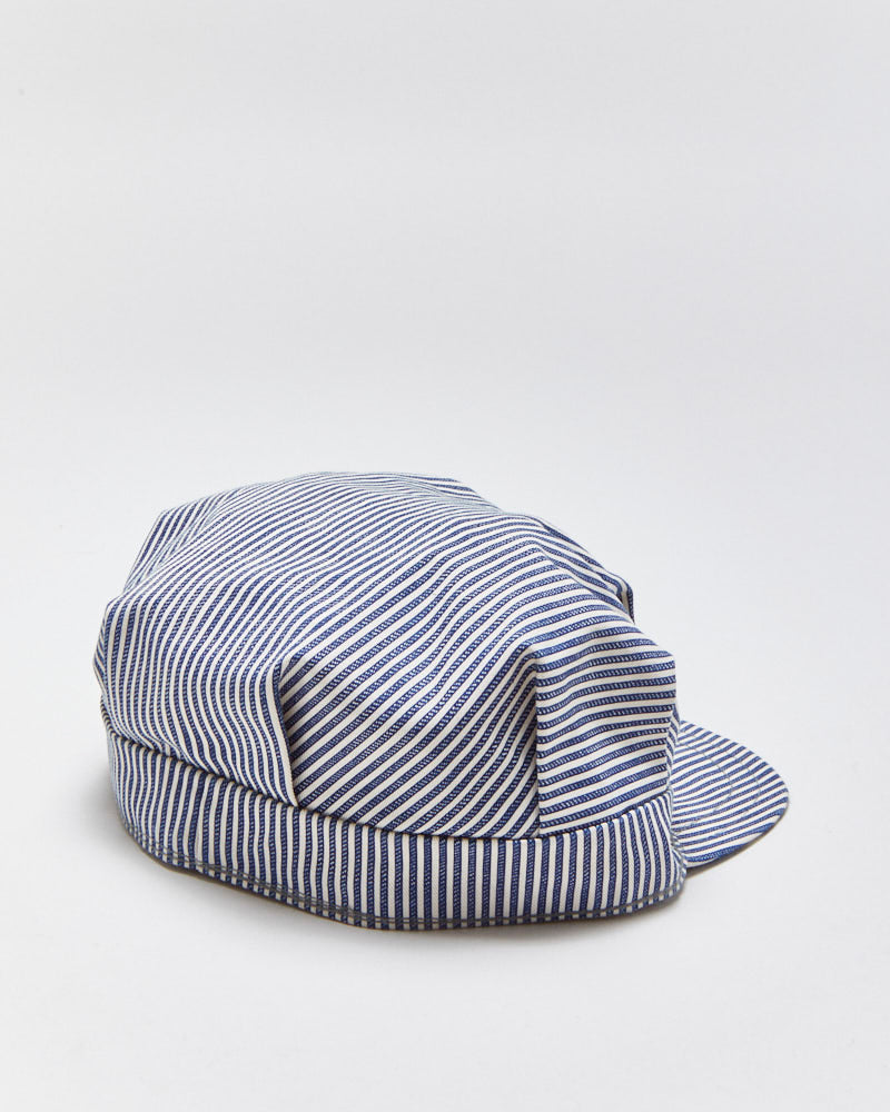 DS Vintage 1980s Union Pacific Railway Hickory Striped Canvas Train Engineer Hat - S/M