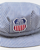 DS Vintage 1980s Union Pacific Railway Hickory Striped Canvas Train Engineer Hat - S/M