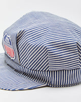DS Vintage 1980s Union Pacific Railway Hickory Striped Canvas Train Engineer Hat - S/M