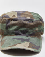 Vintage 1990s U.S Military Woodland Camo Waxed Canvas Made In USA Army Cap - M/L