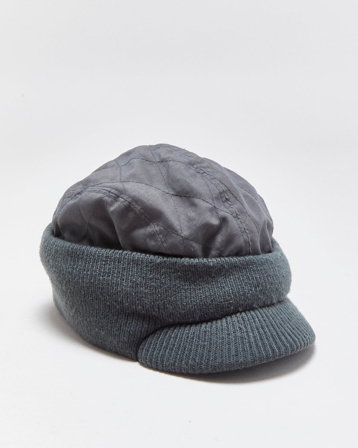 Vintage Y2K 00s The North Face Khaki Quilt Lined Canvas Ribbed Knit Visor Beanie - OS