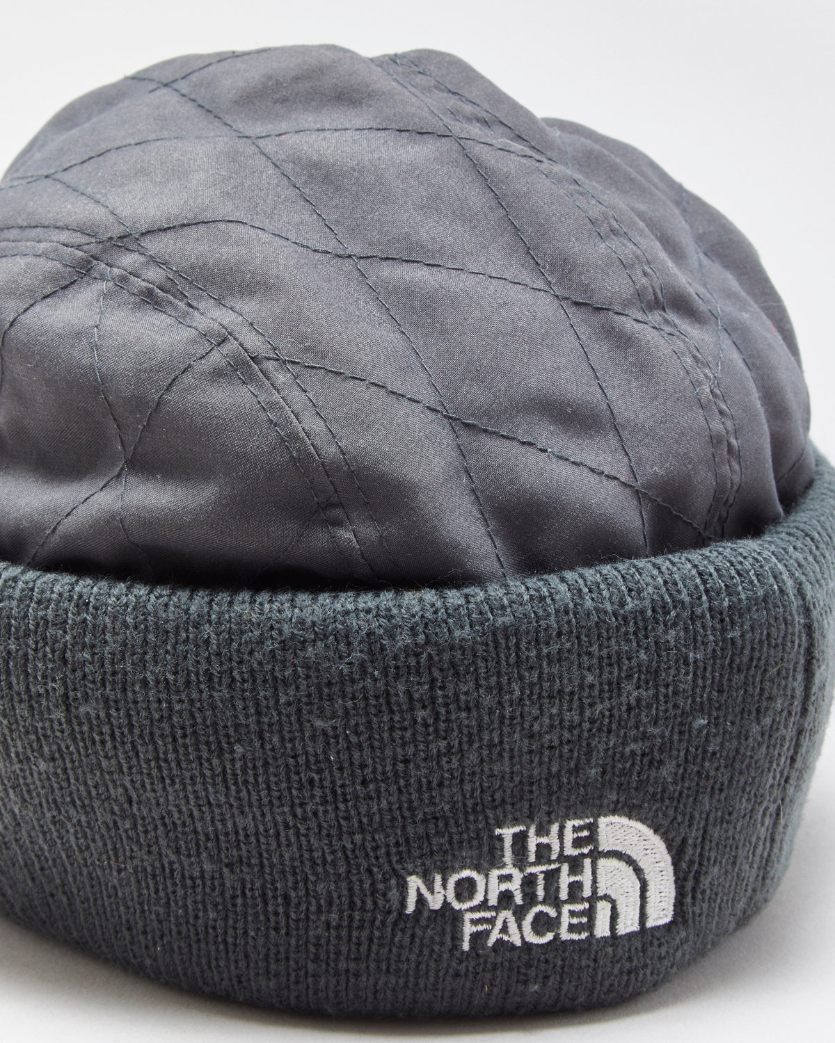 Vintage Y2K 00s The North Face Khaki Quilt Lined Canvas Ribbed Knit Visor Beanie - OS