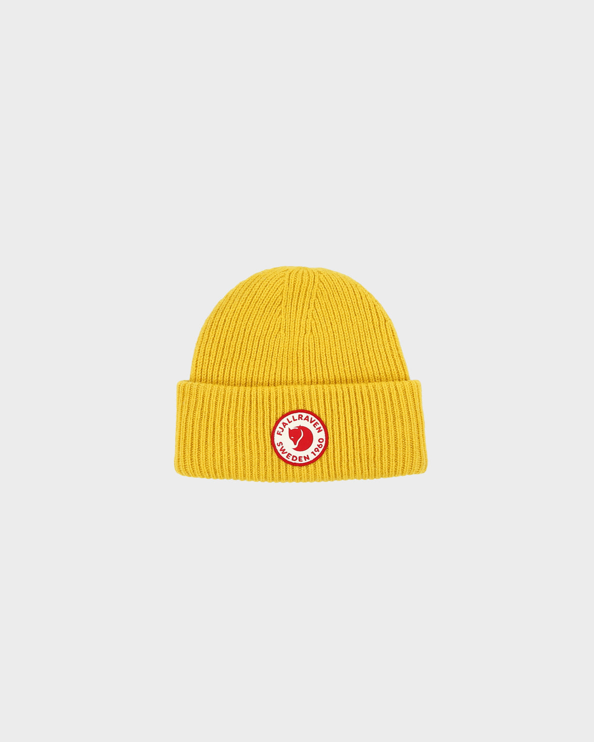 DS Fjall Raven Mustard Heavy 1960 Logo Wool Knit Ribbed Beanie - OS