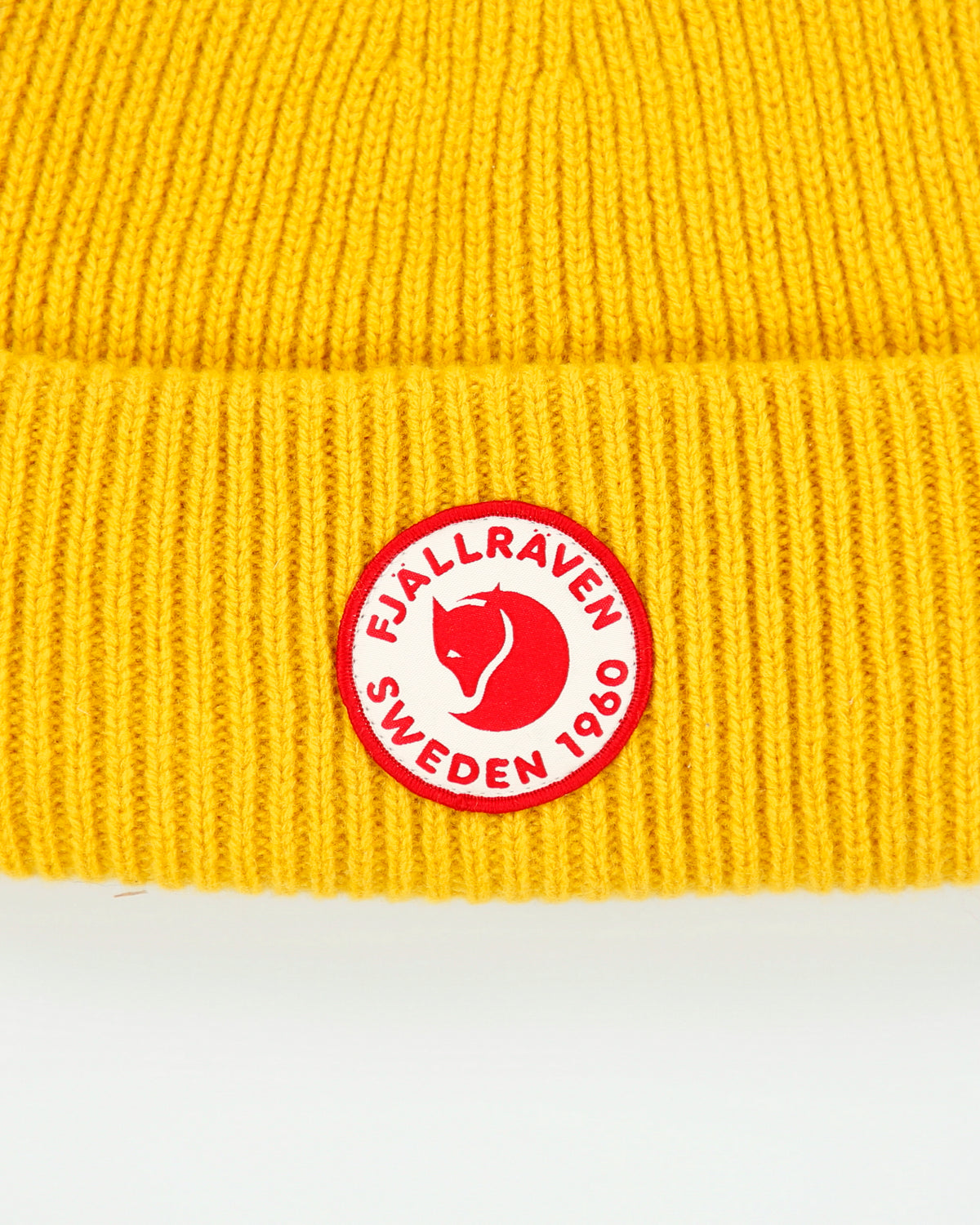 DS Fjall Raven Mustard Heavy 1960 Logo Wool Knit Ribbed Beanie - OS