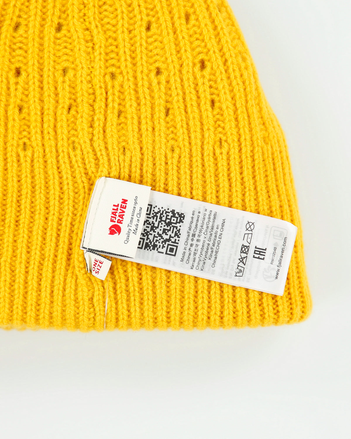 DS Fjall Raven Mustard Heavy 1960 Logo Wool Knit Ribbed Beanie - OS