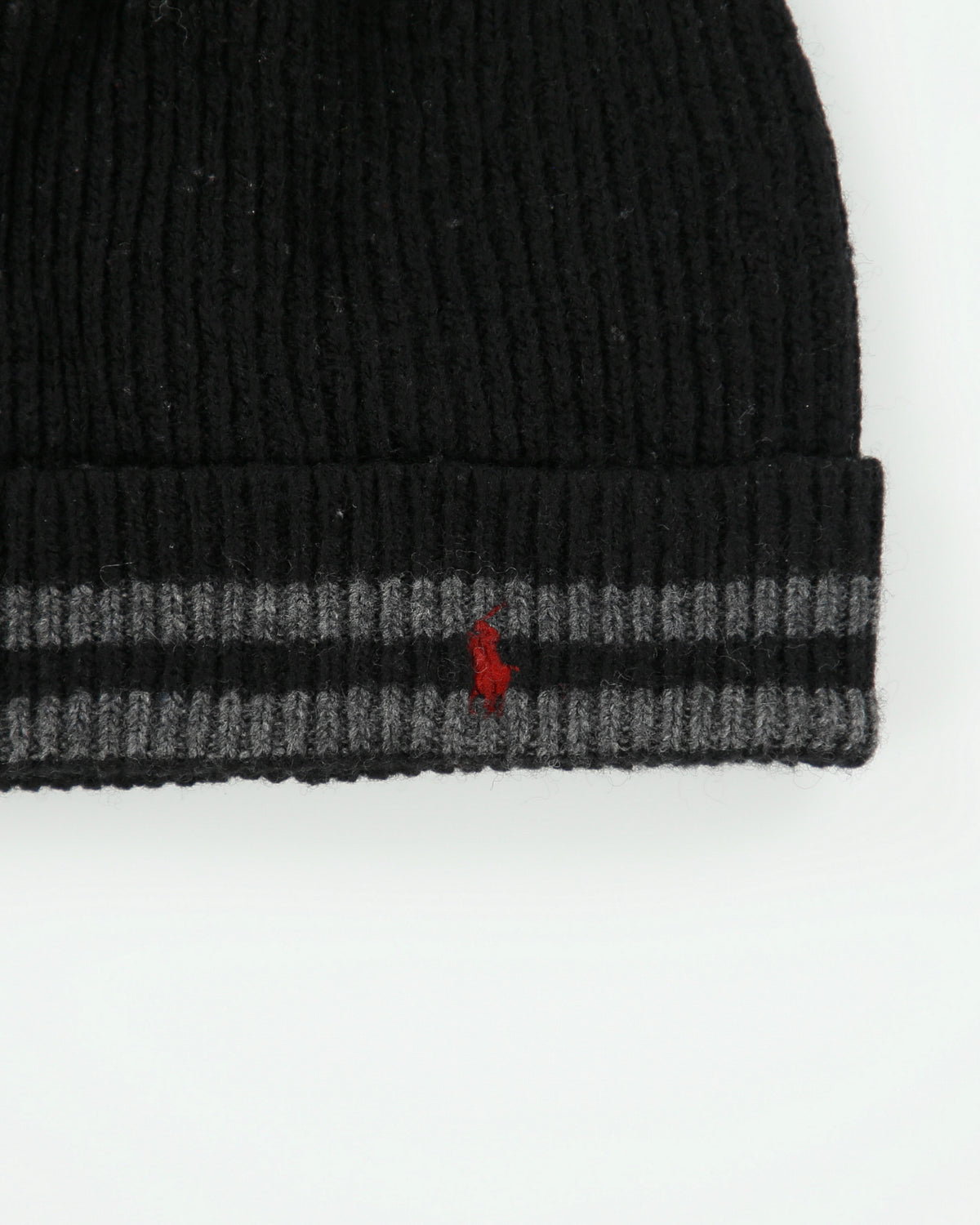 Vintage Polo Ralph Lauren Logo Embroidered Striped Wool Blend Knit Ribbed Beanie - OS