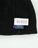 Vintage Polo Ralph Lauren Logo Embroidered Striped Wool Blend Knit Ribbed Beanie - OS