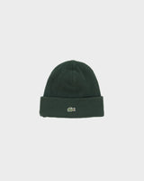 Lacoste Live Forest Green Heavy Cashmere Blend Knit Ribbed Beanie - OS