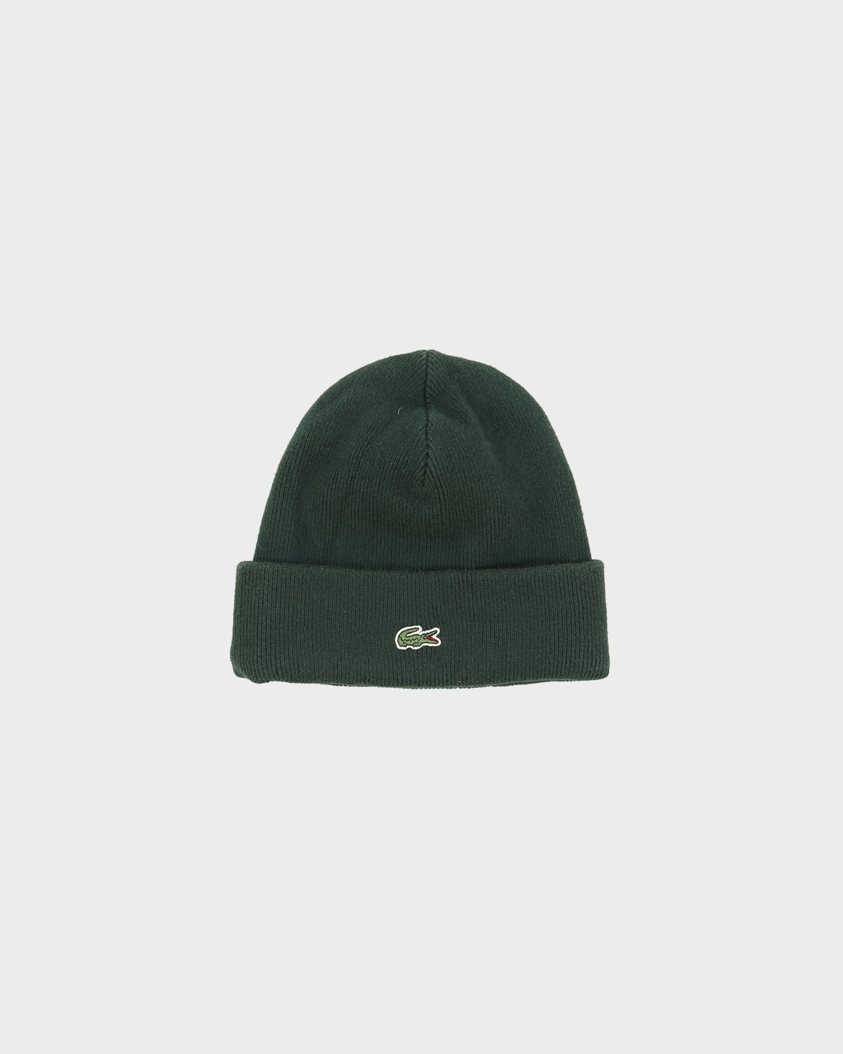 Lacoste Live Forest Green Heavy Cashmere Blend Knit Ribbed Beanie - OS