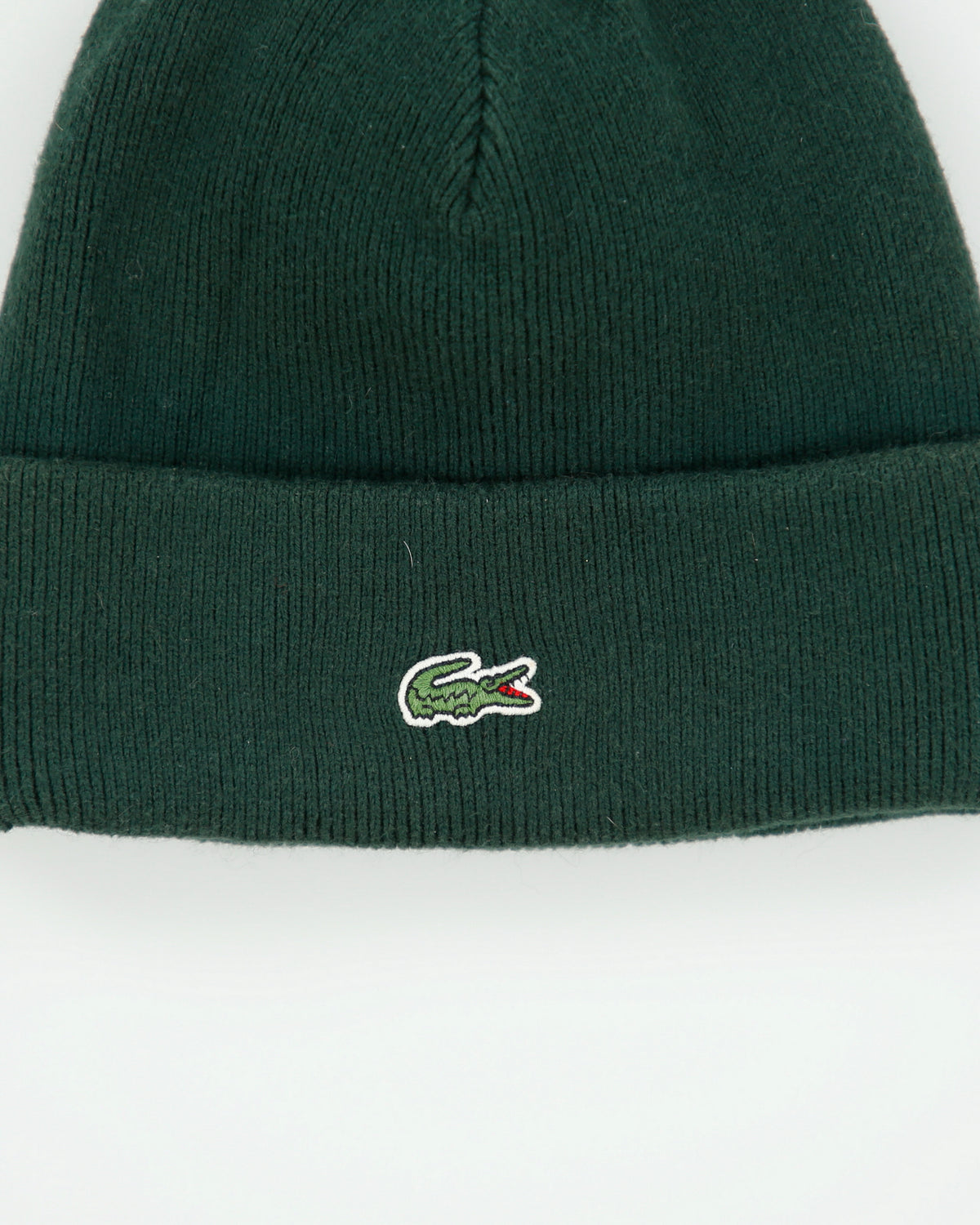 Lacoste Live Forest Green Heavy Cashmere Blend Knit Ribbed Beanie - OS