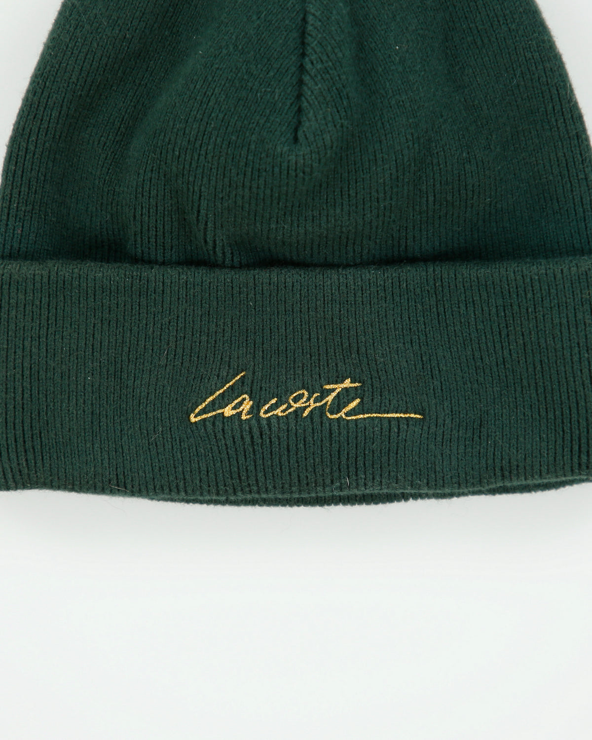 Lacoste Live Forest Green Heavy Cashmere Blend Knit Ribbed Beanie - OS