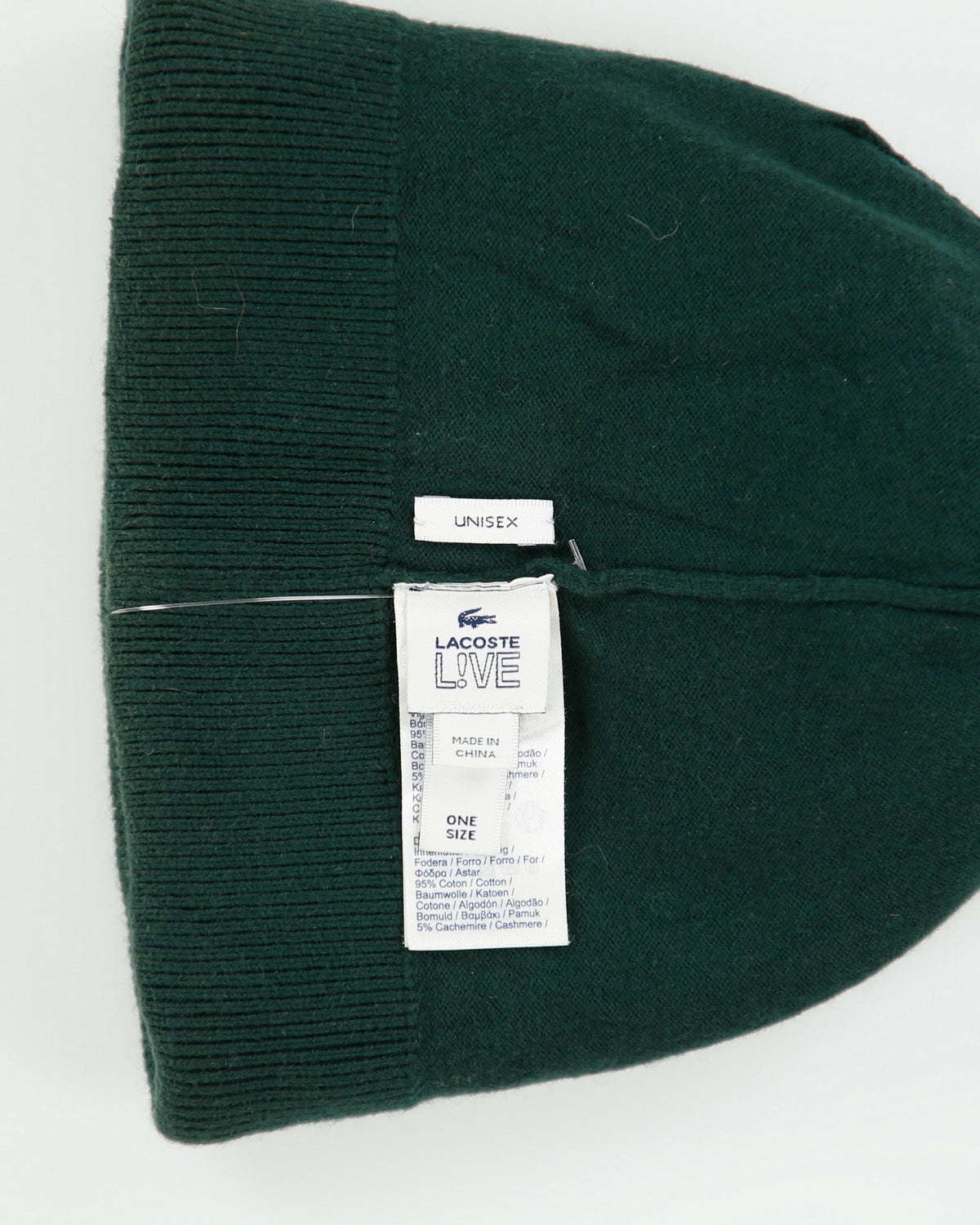 Lacoste Live Forest Green Heavy Cashmere Blend Knit Ribbed Beanie - OS