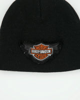Vintage Y2K 00s Harley Davidson Badge Embroidered Knit Skullcap Beanie - OS