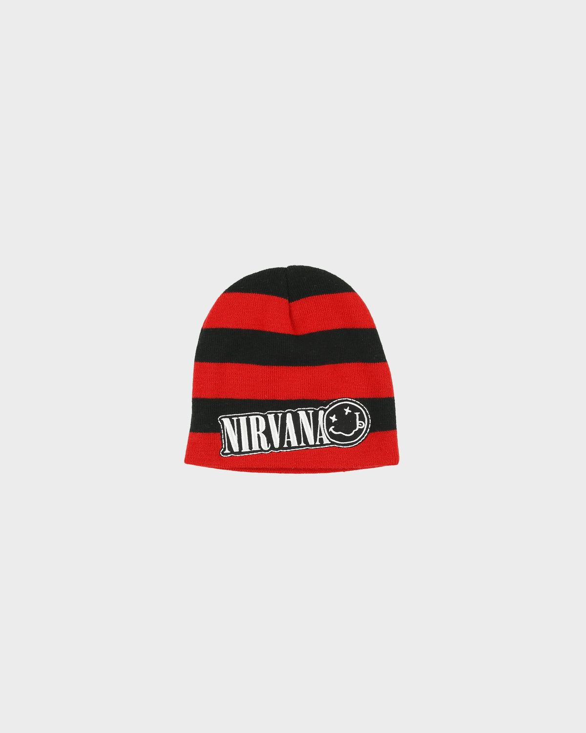 Vintage Nirvana Embroidered Patch Logo Striped Knit Skullcap Beanie - OS