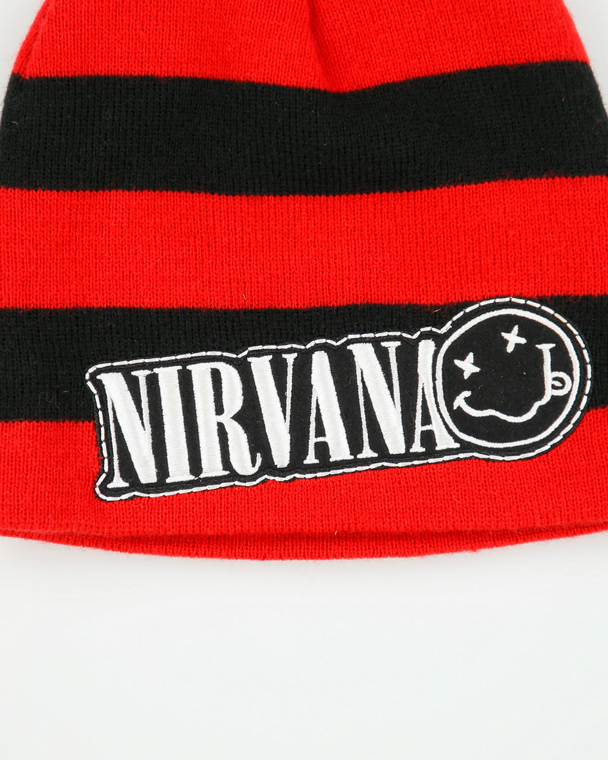 Vintage Nirvana Embroidered Patch Logo Striped Knit Skullcap Beanie - OS