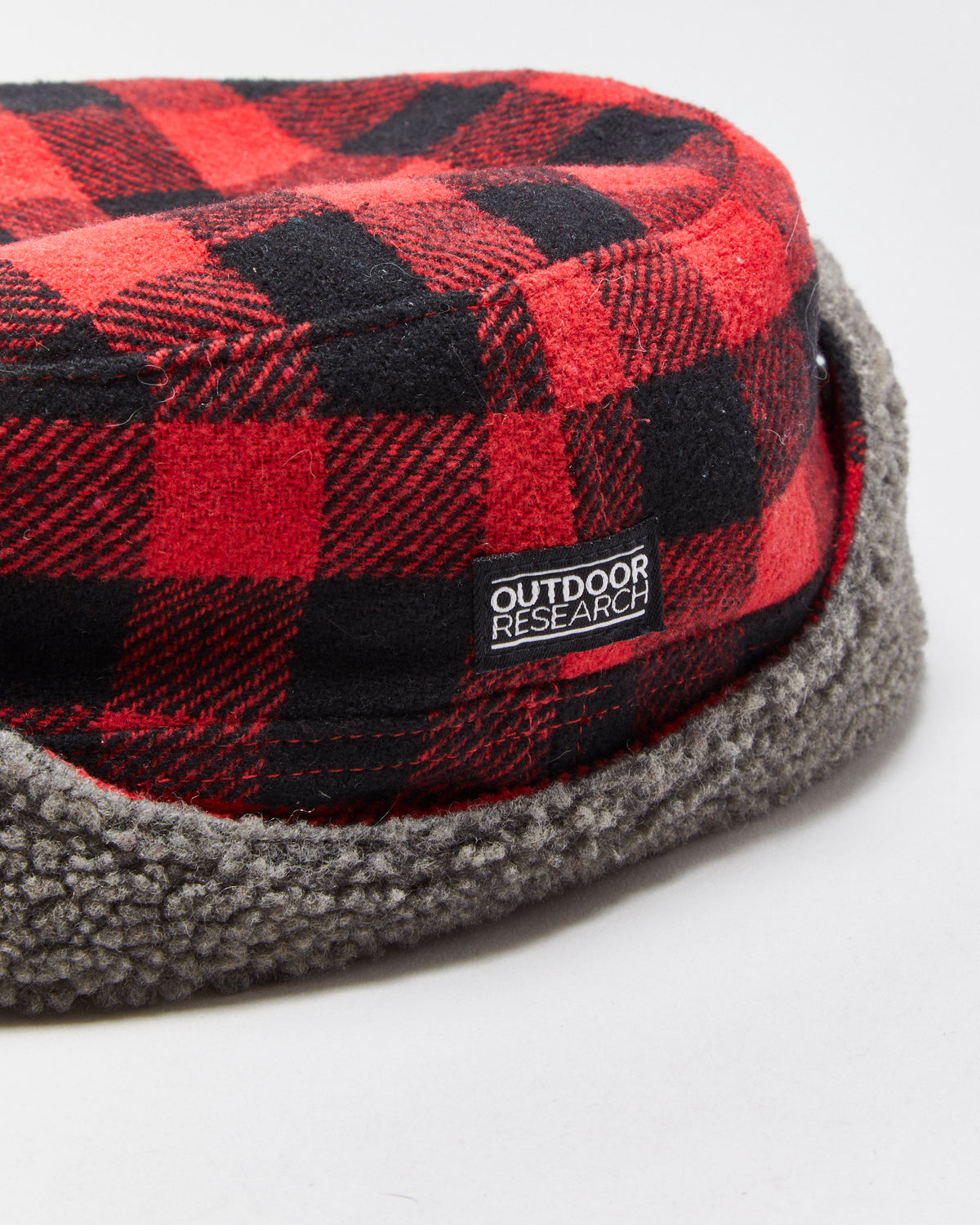 Vintage Outdoor Research Buffalo Plaid Sherpa Lined Wool Blend Split Peak Trapper Hat - L