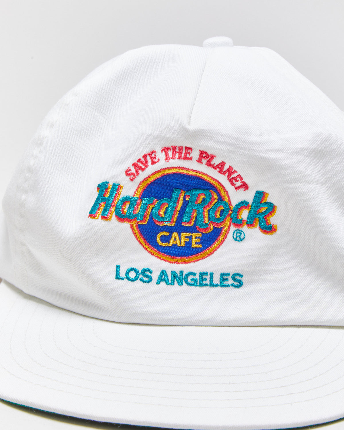 Vintage 1980s Hard Rock Cafe Los Angeles Made In USA Leather Strap Flat Bill Baseball Cap - OS