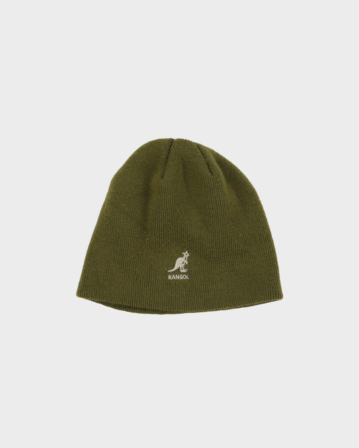 Vintage Y2K 00s Kangol Khaki 'Cuffless Pull On' Skullcap Rib Knit Beanie - OS