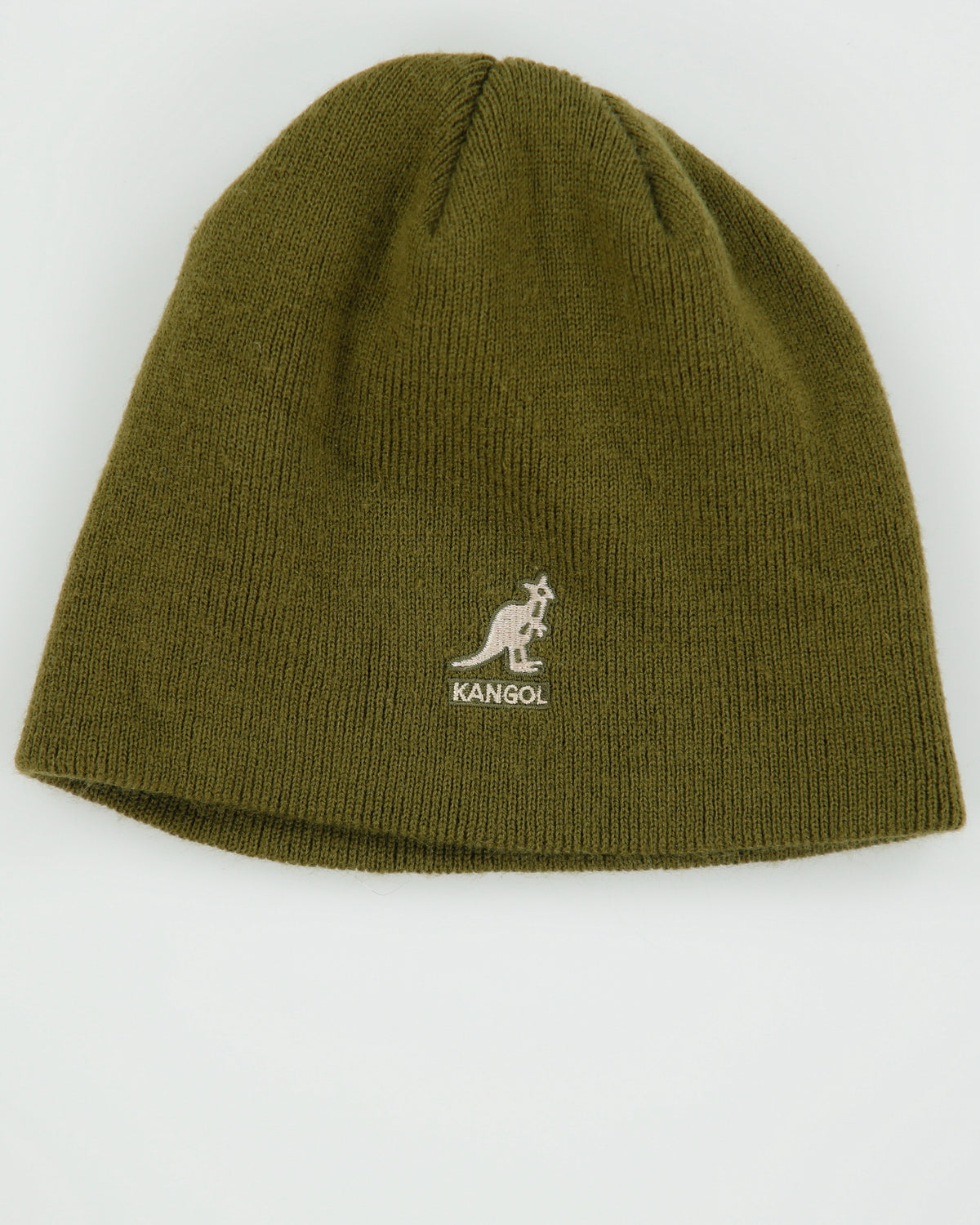 Vintage Y2K 00s Kangol Khaki 'Cuffless Pull On' Skullcap Rib Knit Beanie - OS