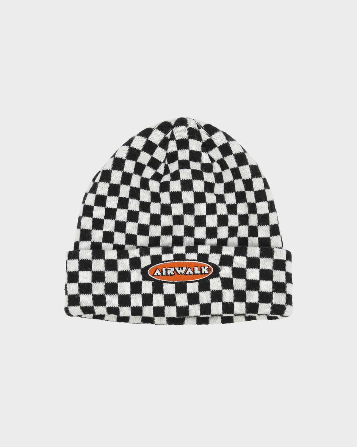 Vintage Airwalk Checkerboard Embroidered Logo Knit Skater Beanie - OS
