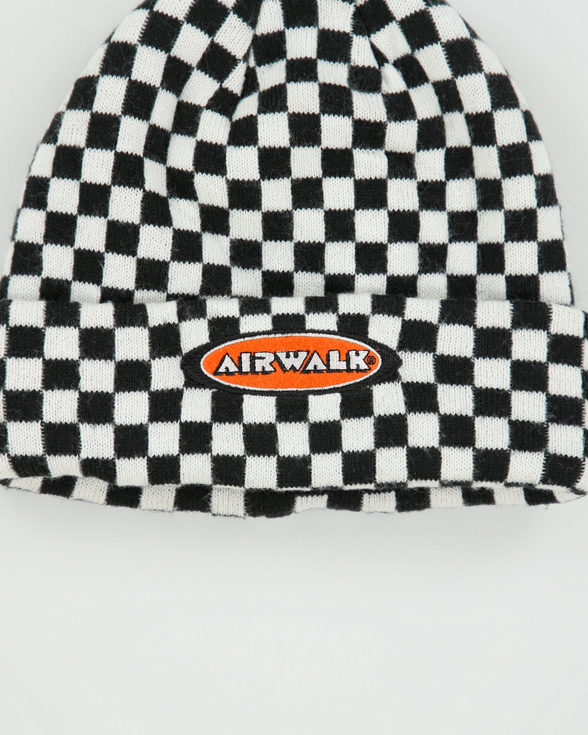 Vintage Airwalk Checkerboard Embroidered Logo Knit Skater Beanie - OS