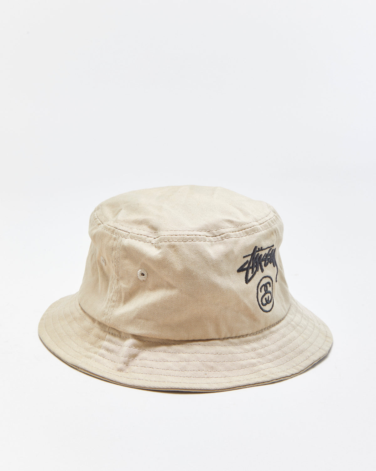 Vintage Stussy Desert Khaki Stock Lock Canvas Bucket Hat - M