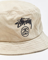 Vintage Stussy Desert Khaki Stock Lock Canvas Bucket Hat - M