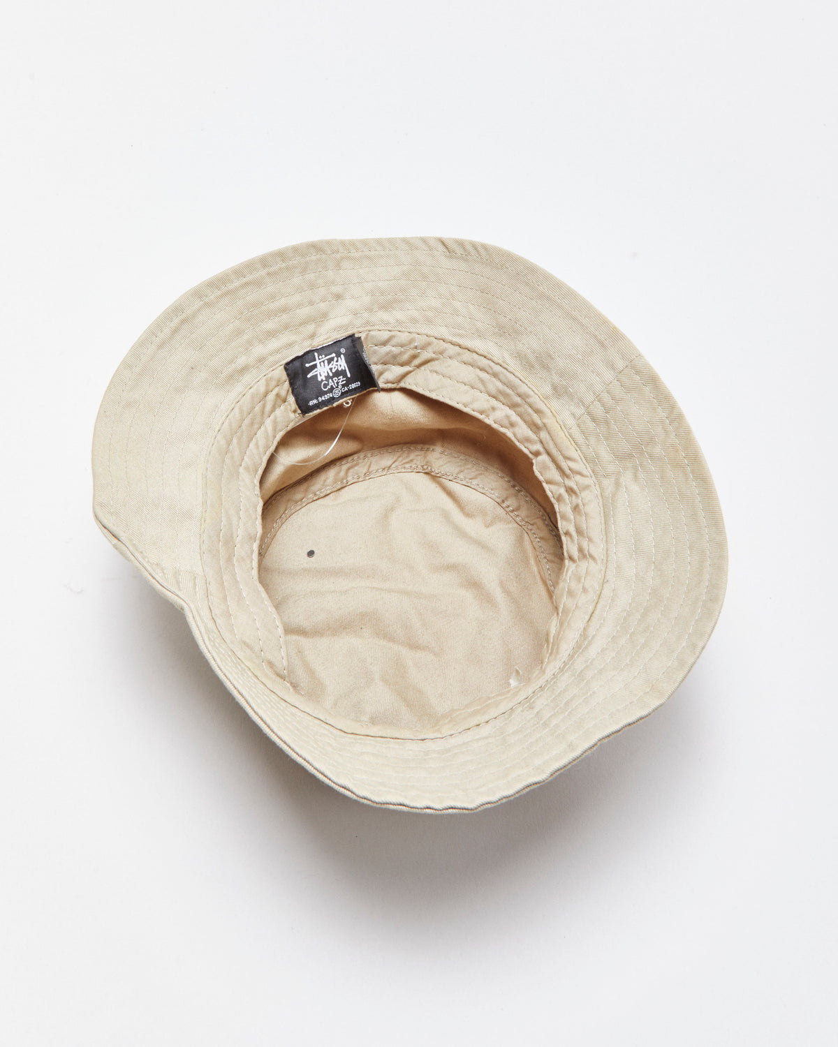 Vintage Stussy Desert Khaki Stock Lock Canvas Bucket Hat - M