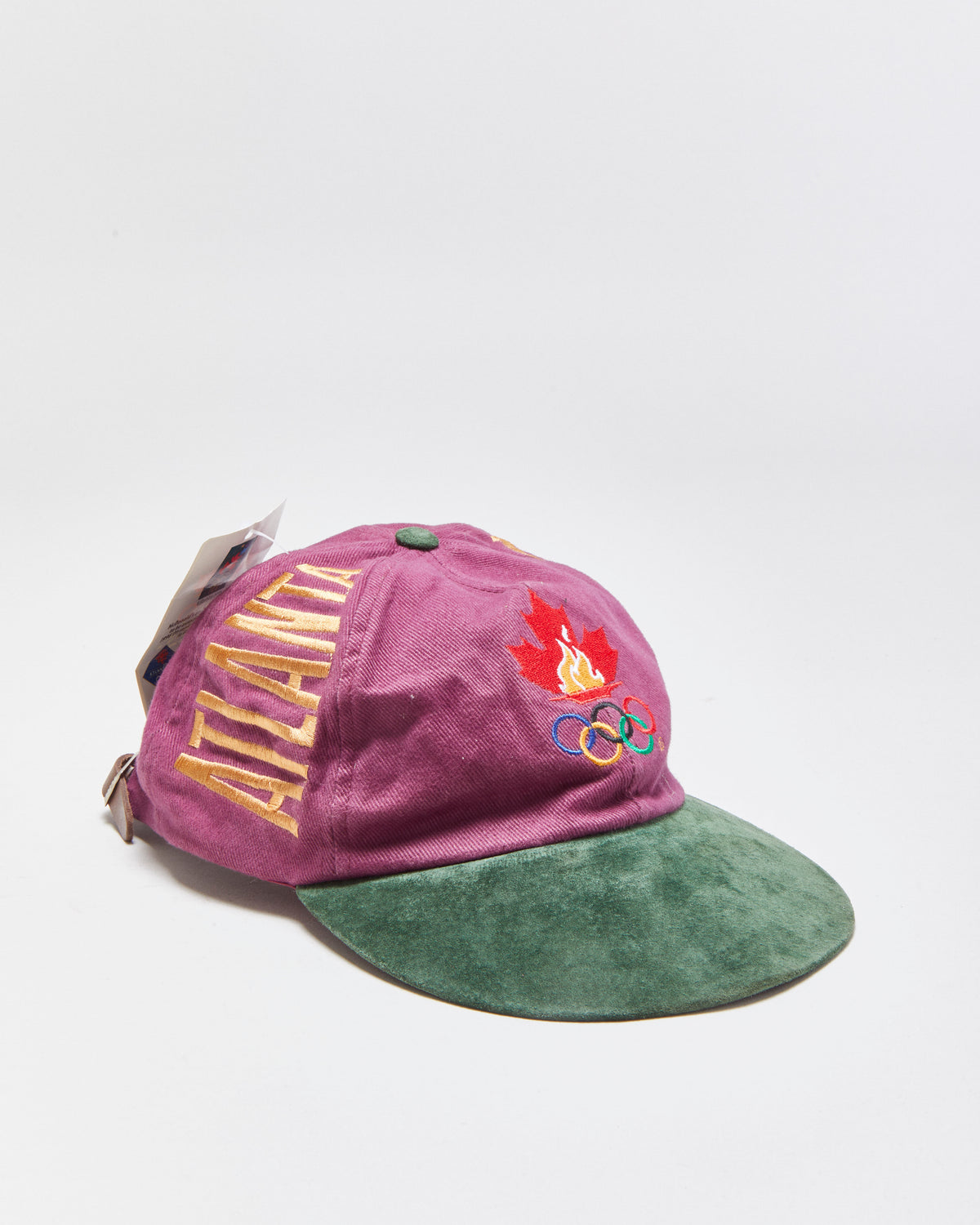DSWT Vintage 1996 Atlanta Olympics Paisley Suede Flat Brim Leather Strap Baseball Cap - OS