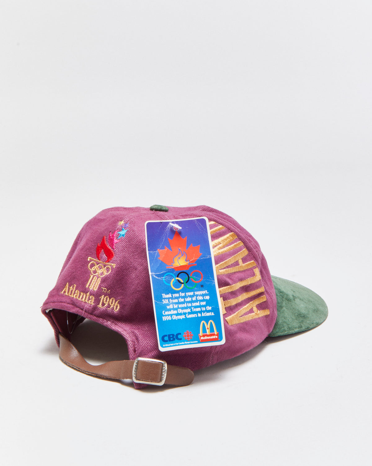 DSWT Vintage 1996 Atlanta Olympics Paisley Suede Flat Brim Leather Strap Baseball Cap - OS
