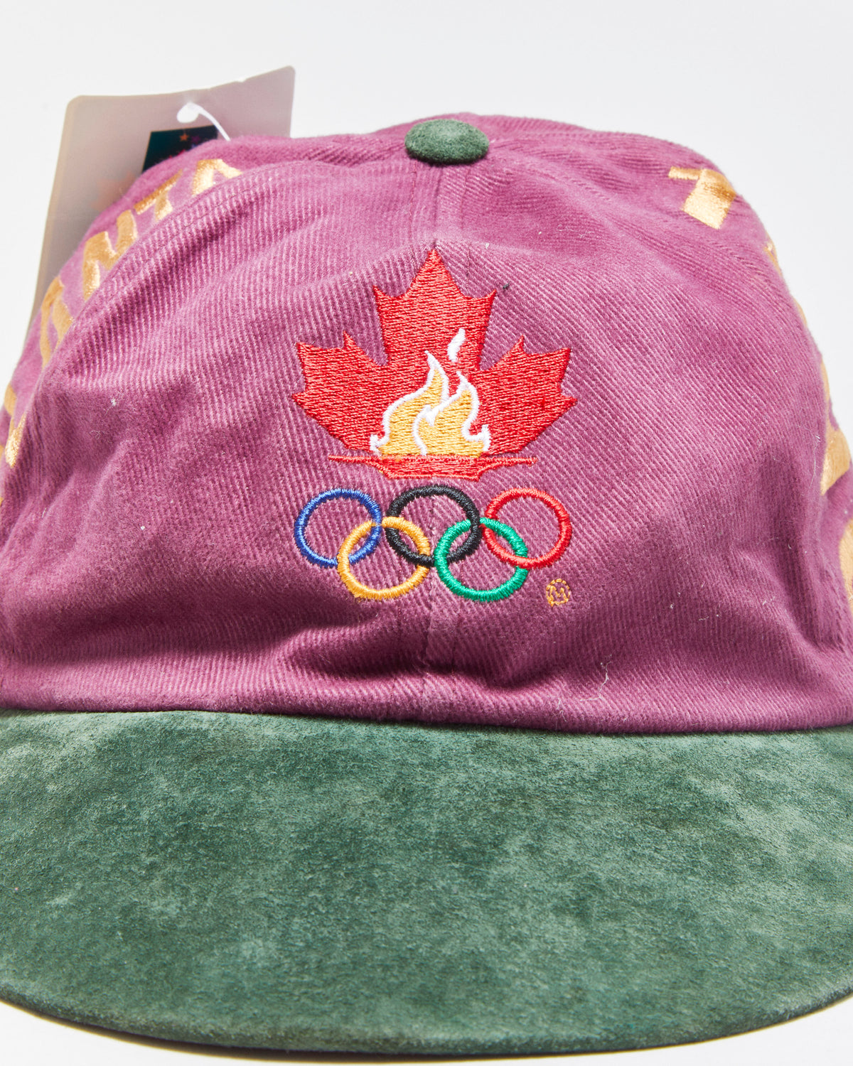 DSWT Vintage 1996 Atlanta Olympics Paisley Suede Flat Brim Leather Strap Baseball Cap - OS