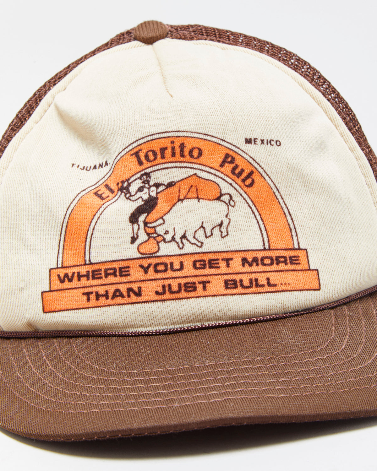 Vintage 1980s El Torito Pub Tijuana Mexico Rope Peak Flat Brim Trucker Hat - OS