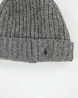 Vintage Polo Country Ralph Lauren Marl Grey Lambswool Chunky Knit Beanie - OS