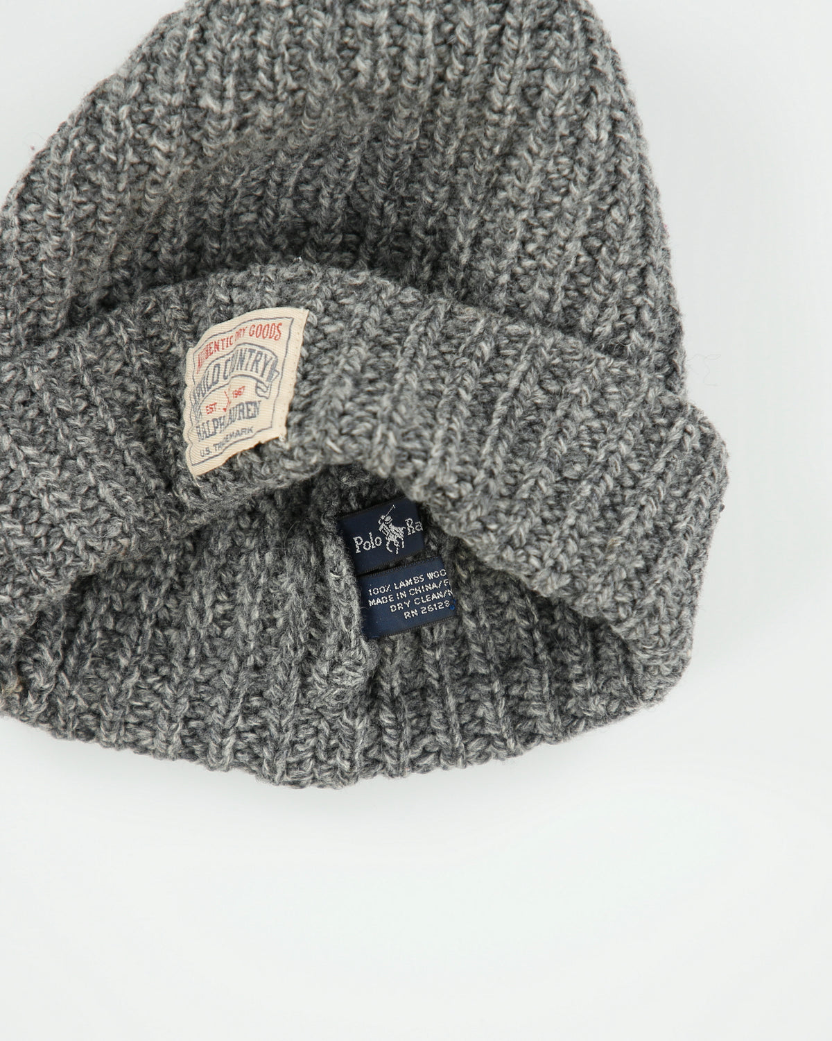 Vintage Polo Country Ralph Lauren Marl Grey Lambswool Chunky Knit Beanie - OS