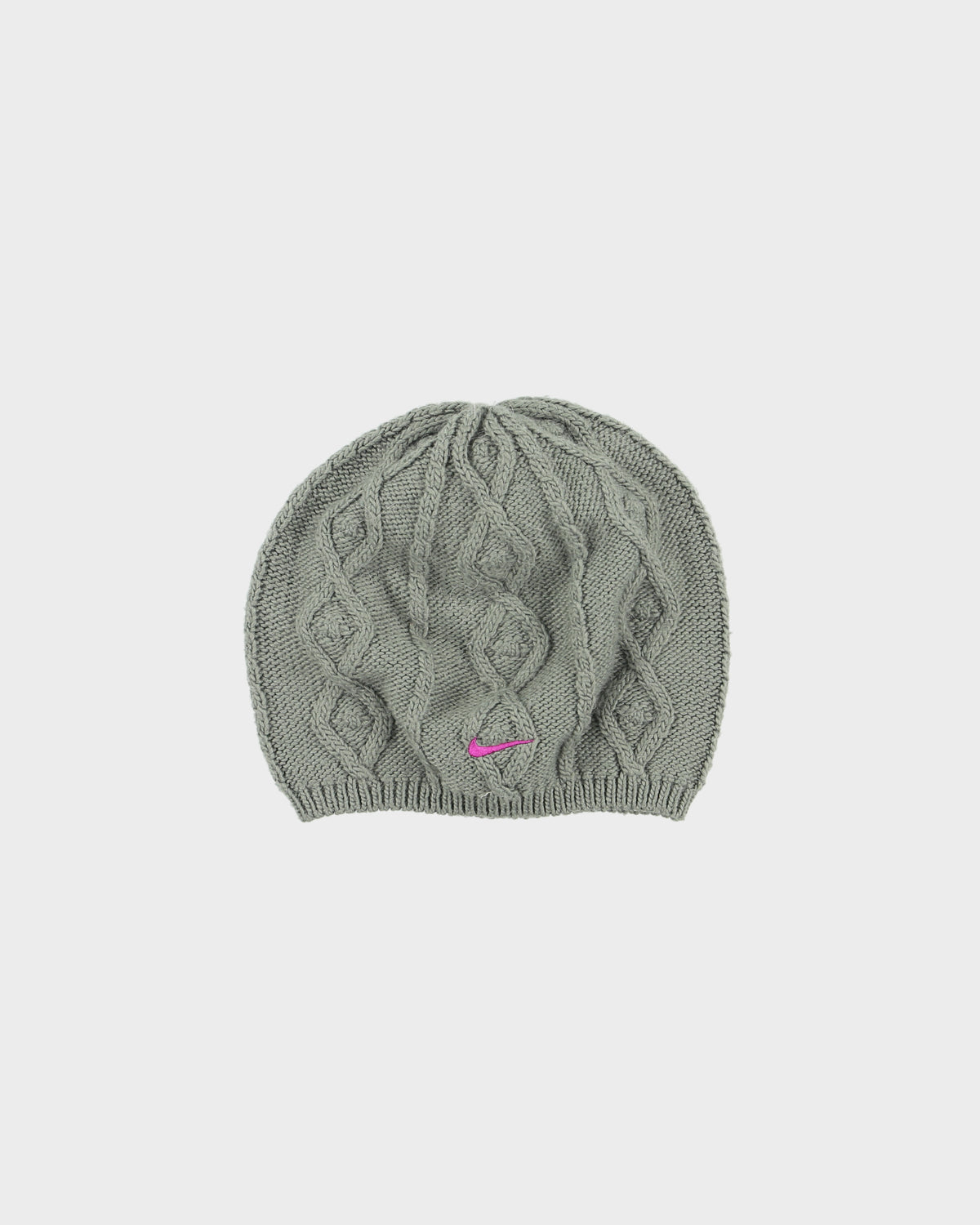 Vintage Y2K Nike Alpaca Wool Blend Cable Knit Oversized Skullcap Beanie - OS