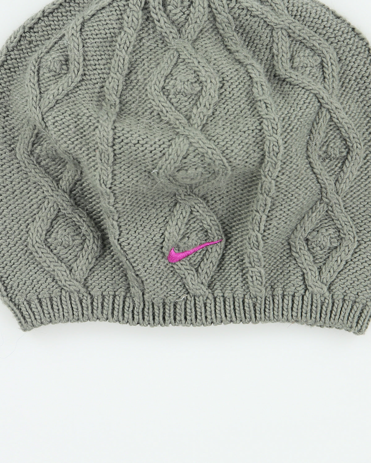 Vintage Y2K Nike Alpaca Wool Blend Cable Knit Oversized Skullcap Beanie - OS