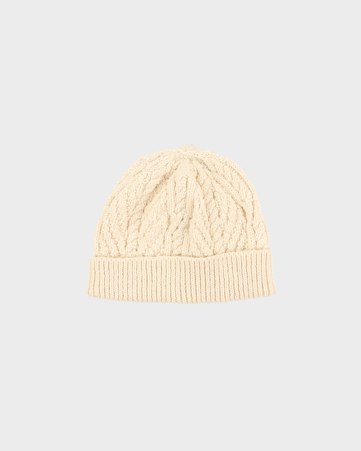 Vintage Blarney Aran Originals Made In Ireland Cream Merino Wool Cable Knit Fishermans Beanie - OS