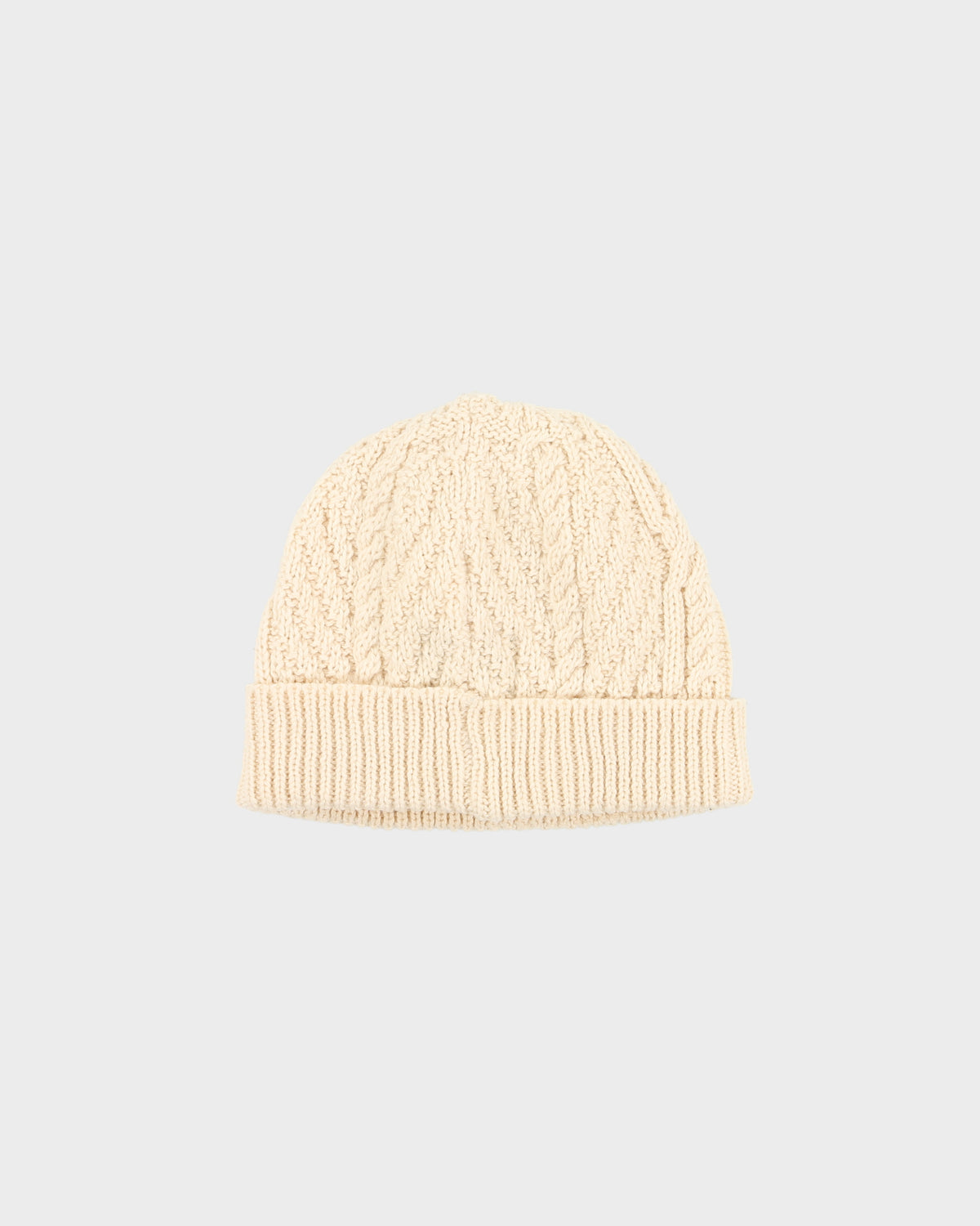 Vintage Blarney Aran Originals Made In Ireland Cream Merino Wool Cable Knit Fishermans Beanie - OS